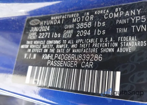 2024 Hyundai Elantra Limited из США, поврежденный, VIN KMHLP4DG6RU839286